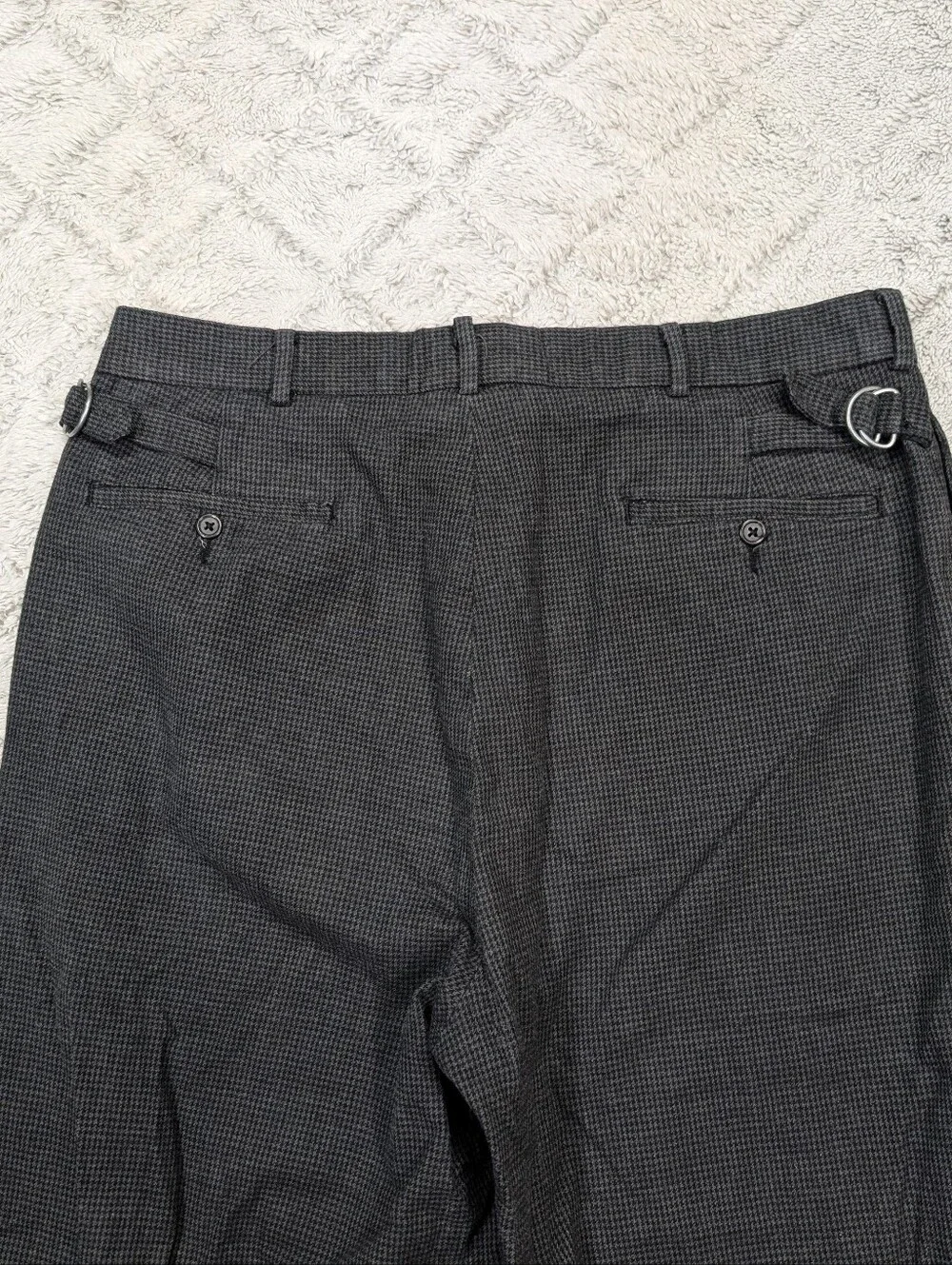 Vtg Polo Ralph Lauren Pants Mens 34x30 Gray Houndstooth Pleats Cuffs Side Buckle